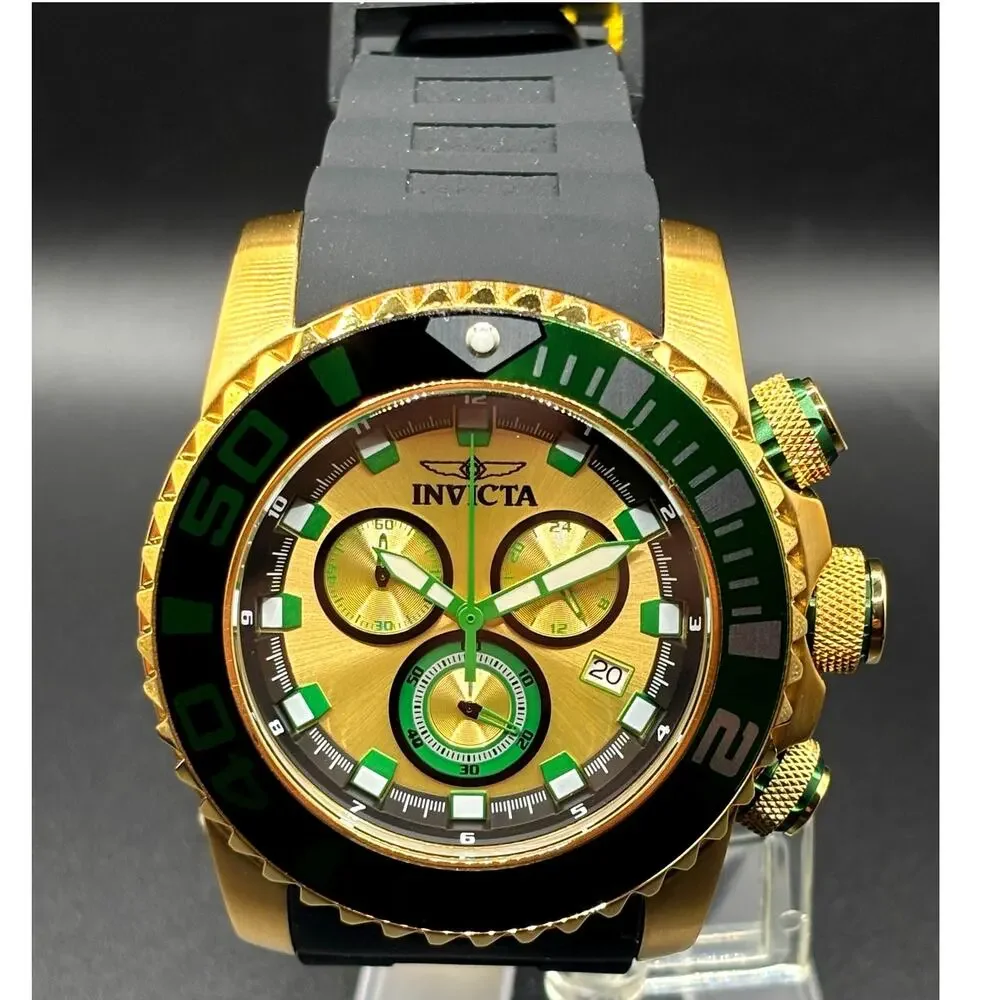 Invicta Sea Hunter 48987 Men’s 52mm Silicone Strap Gold Dive Watch NIBWT